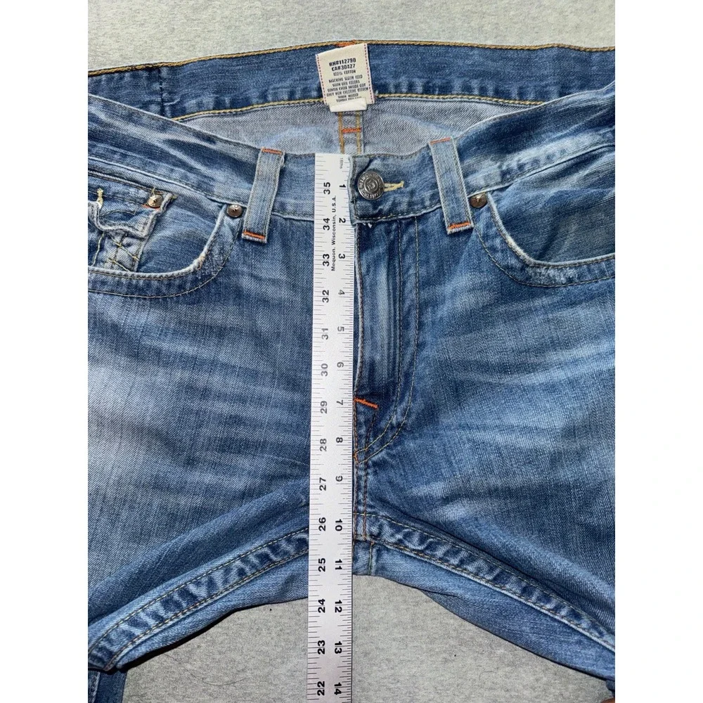 True Religion Jeans Men's Ricky Blue Denim Straight Leg Distressed Size 38